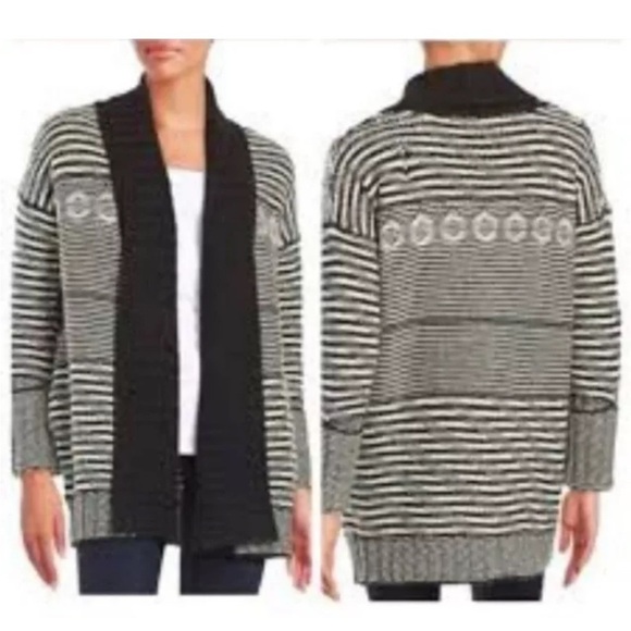 Sam Edelman cardigan Sweater size S Wool Alpaca Blend black & white pockets warm - Picture 1 of 11